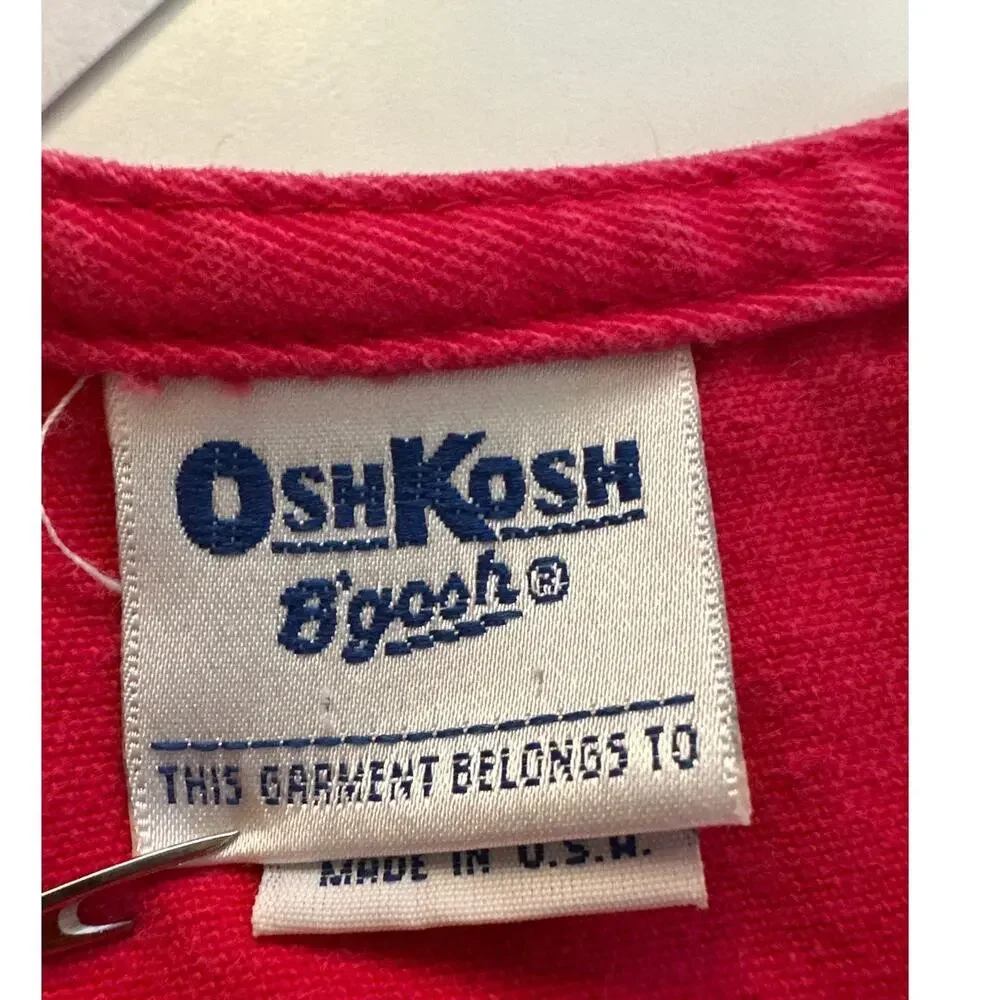 Vintage Osh Kosh Made in USA Denim Jumper Dress Pink Button Size 4T